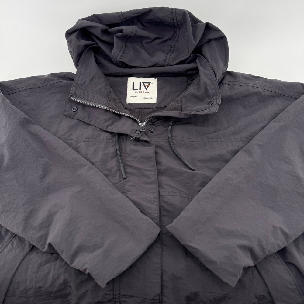 LIV Outdoor Windbreaker Jacket‎ Women Med Gorpcore Hooded Lightweight Gray